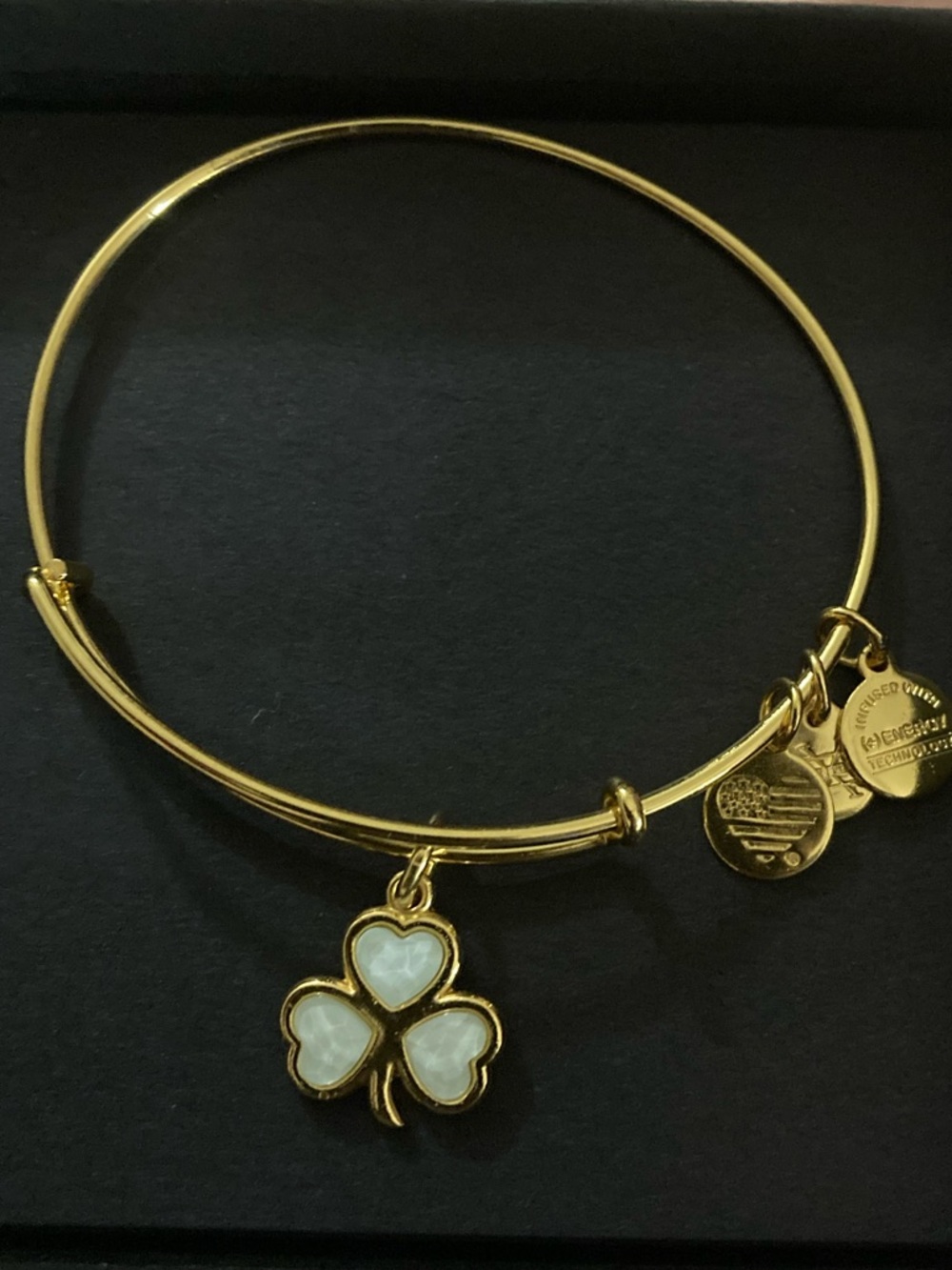 New Alex and Ani Gold Four Leaf Clover Charm Bangle Bracelet with Box
